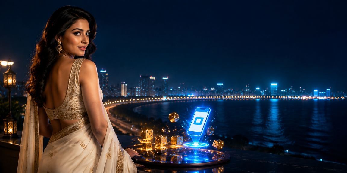 Mumbai Marine Drive with casino games and festive dice images